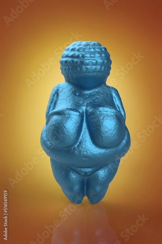 Venus of Willendorf 3d illustration. Modern metallic statue of Venus of Willendorf . Ancient motherhood and fertility symbol. photo