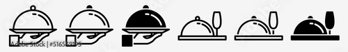 Serving Tray Icon Waiter Tray Set | Trays Icon Bell Cover Vector Gastronomy Illustration Logo | Hand Holding Tray Icon Service Catering Isolated Serving Tray Collection