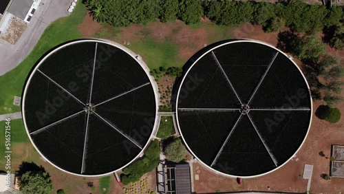 Aerial view of treatment facilities. Pumping and drinking water supply station.