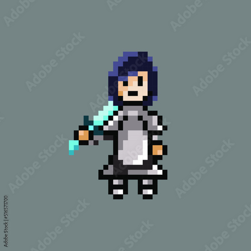 pixel art girl character with armor 