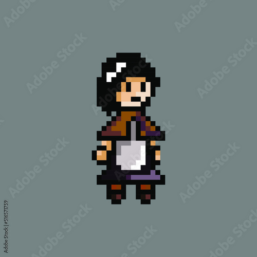 pixel art girl character with village dress