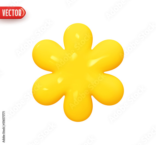 Yellow flower. Abstract minimal chamomile flower. Realistic 3d design element In plastic cartoon style. Icon isolated on white background. Vector illustration