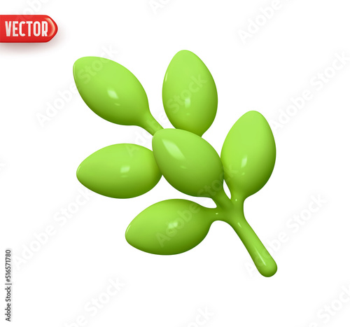 Green spikelet of wheat. Branch of grain. Realistic 3d design element In plastic cartoon style. Icon isolated on white background. Vector illustration