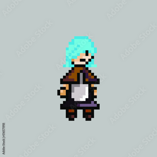 pixel art girl character with village dress