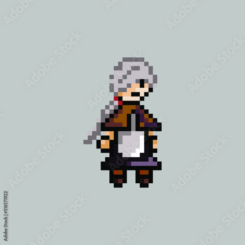 pixel art girl character with village dress