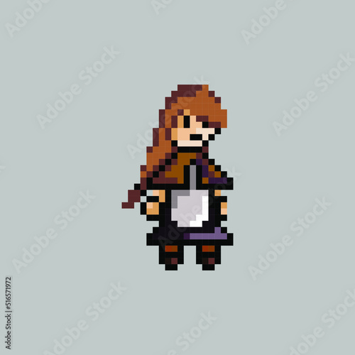 pixel art girl character with village dress