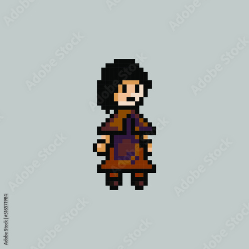 pixel art girl character with village dress