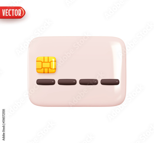 Credit bank card. Realistic 3d design element In plastic cartoon style. Icon isolated on white background. Vector illustration