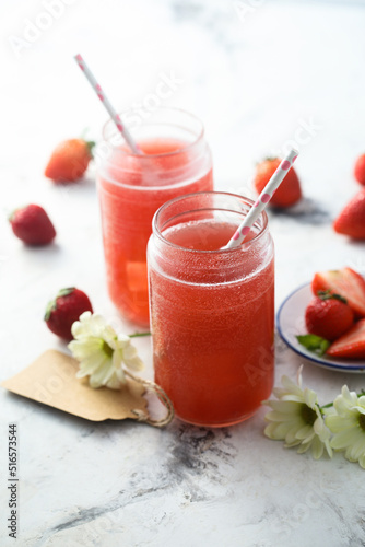 Traditional homemade strawberry lemonade