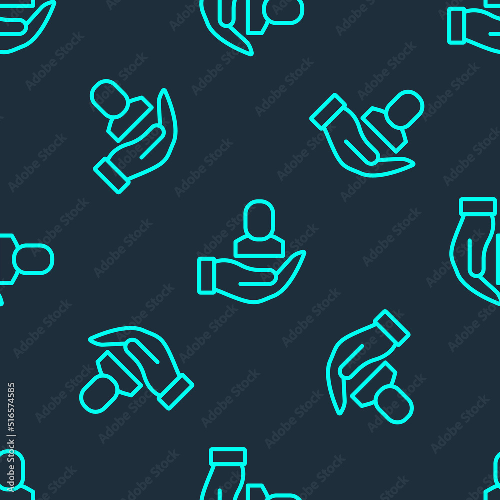 Green line Worker icon isolated seamless pattern on blue background. Business avatar symbol user profile icon. Male user sign. Vector Green line Worker icon isolated seamless pattern on blue background. Business avatar symbol user profile icon. Male user sign. Vector