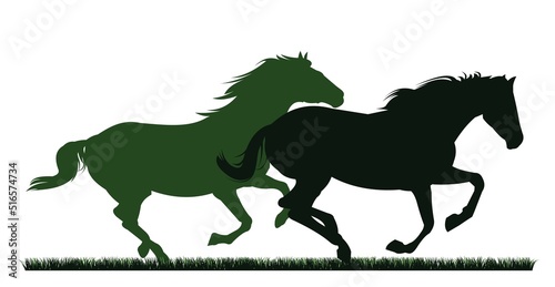 Wallpaper Mural Herd of horses gallops fast. Image silhouette. Wild and domestic animals. Isolated on white background. Vector Torontodigital.ca