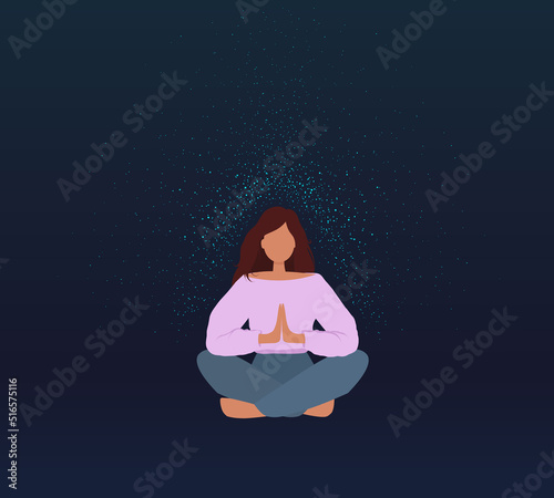 Woman in lotus pose, hands are connected for reiki