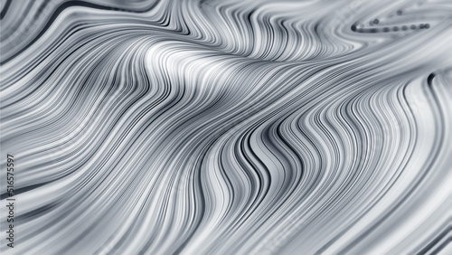Field of wavy lines. Abstract background of twisted rays. 3D illustration of big data particle stream