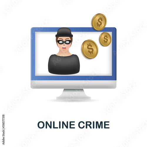 Online Crime icon in 3d. Colored illustration from corruption collection. Creative Online Crime icon for web design, templates, infographics and more