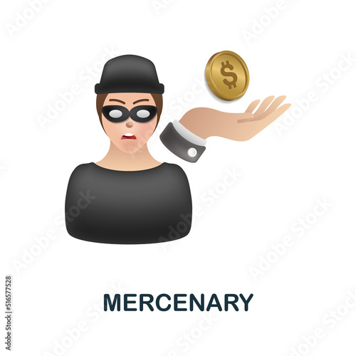 Mercenary icon in 3d. Colored illustration from corruption collection. Creative Mercenary icon for web design, templates, infographics and more