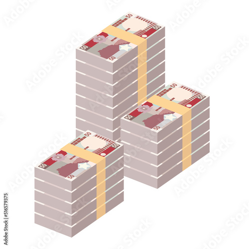 Somali Shilling Vector Illustration. Somalia money set bundle banknotes. Paper money 50 SOS. Flat style. Isolated on white background. Simple minimal design.