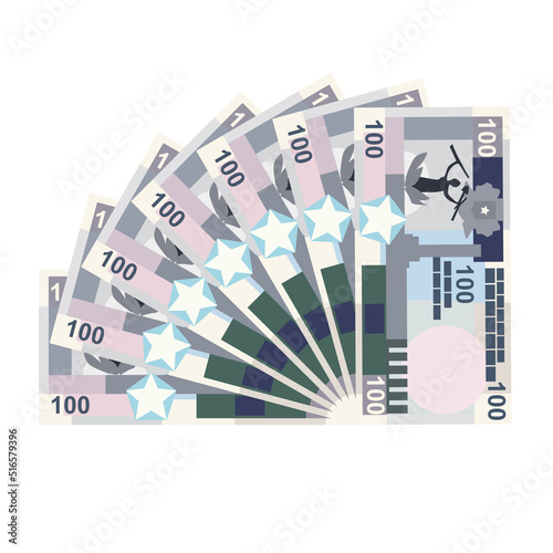 Somali Shilling Vector Illustration. Somalia money set bundle banknotes. Paper money 100 SOS. Flat style. Isolated on white background. Simple minimal design. photo