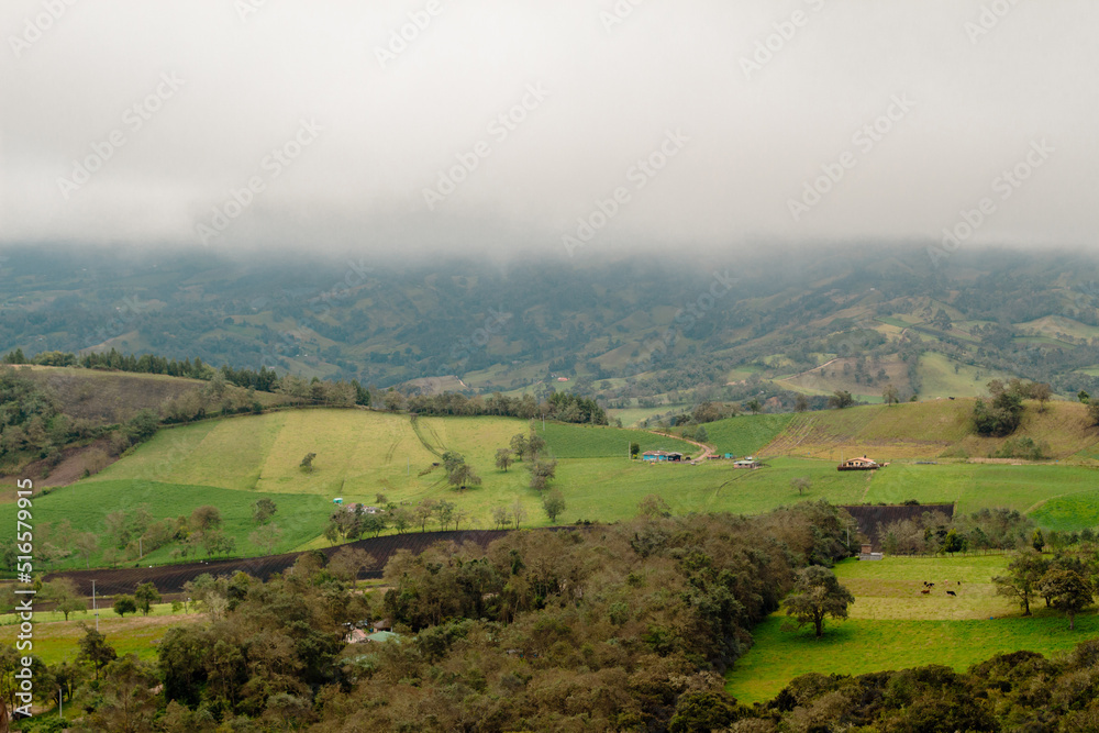 Beautiful Colombian landscape in Guatavita on a misty day, Cundinamarca, Colombia.