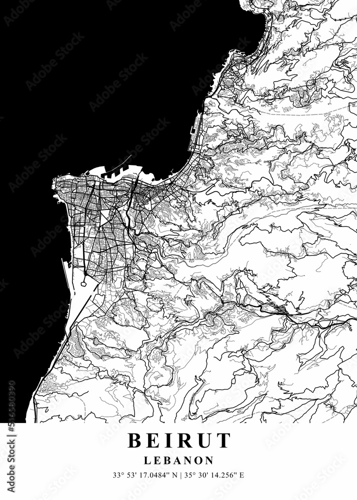 Obraz premium Beirut - Lebanon White Plane Map