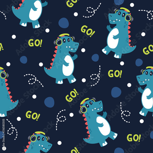 Cute dinosaur cartoon trendy pattern design concept