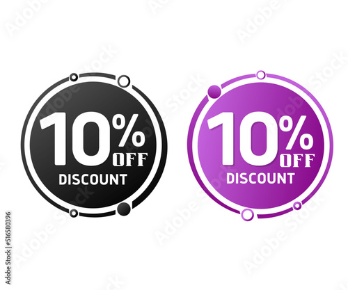 10% off, circle discount tag icon collection. Set of Black and purple sale labels. vector illustration, ten