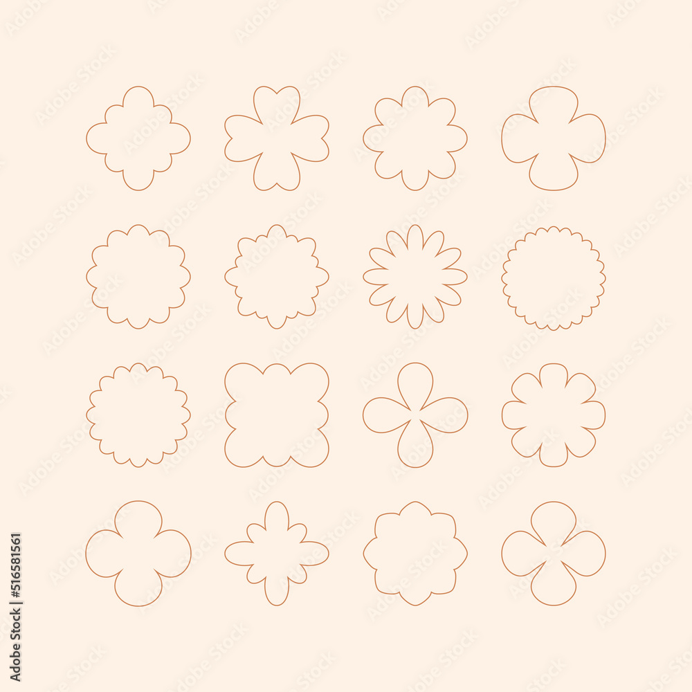 Set of abstract design elements, flowers, shapes, frames. Decorative symbols. Vector illustration.	