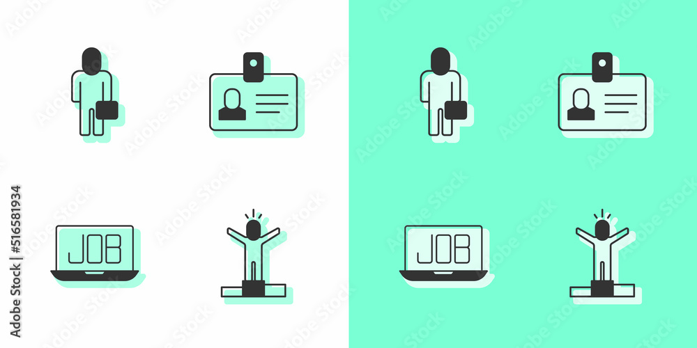 Set Productive human, Businessman, Search job and Identification badge icon. Vector