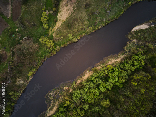 Aerial view of iver Sluch in Gubkiv, Rivne region, travel destinations in Ukraine