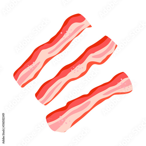 Flat vector illustration of fried bacon slices. Isolated design on a white background.
