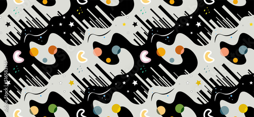 Seamless childish pattern with funny sloth in a helmet surrounded by space elements. Creative city texture for fabric, wrapping, textile, wallpaper, apparel. Vector illustration