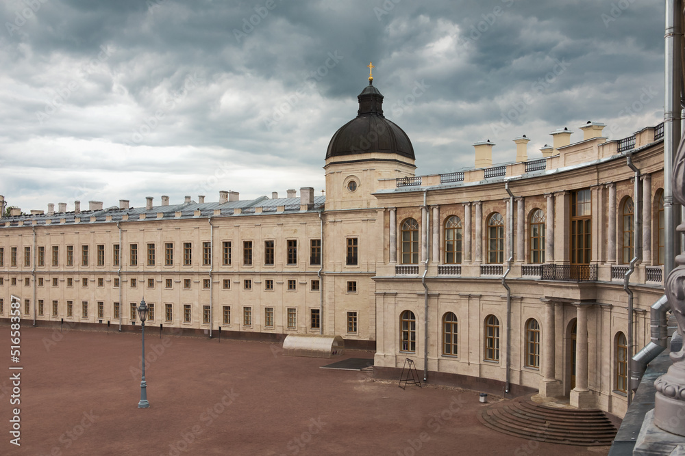 Greate palace in Gatchina. View at the facade of the palace.