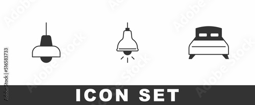 Set Lamp hanging  and Big bed icon. Vector