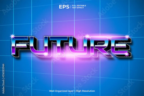 Future 3d editable retro text effect template in gradient style vector illustration