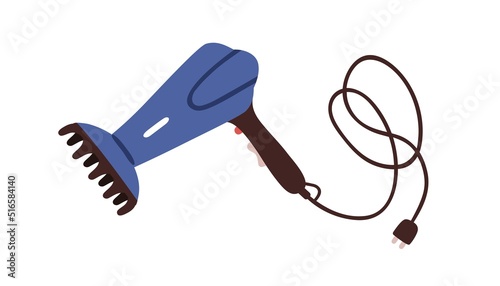 Electric hairdryer. Blow dryer for drying and styling hair. Handheld blowdryer with diffuser attachment. Modern beauty tool, equipment. Flat vector illustration isolated on white background photo
