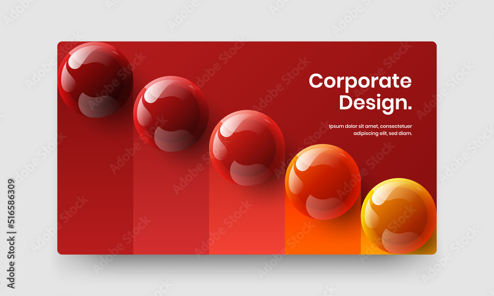 Bright flyer vector design illustration. Multicolored 3D balls banner template.