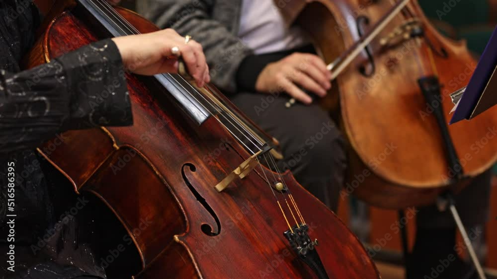 Orchestral playing philharmonic music by double bass, art concept Orchestral playing philharmonic music by double bass, art concept