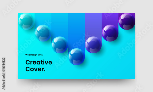 Vivid brochure design vector template. Minimalistic realistic balls web banner layout.