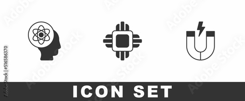 Set Atom, Processor CPU and Magnet icon. Vector