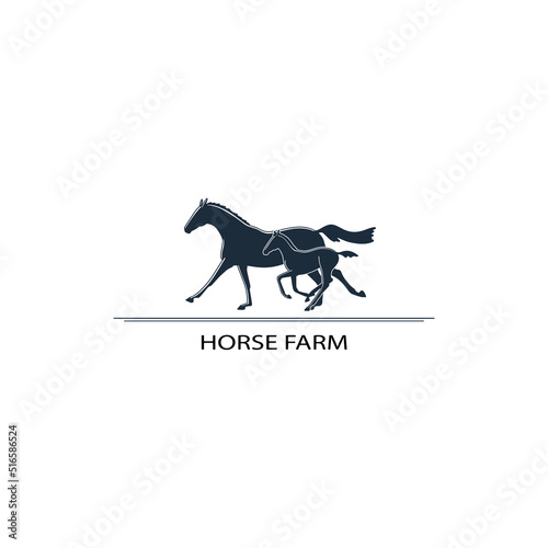 Logo design for horse farm  running mare with foal
