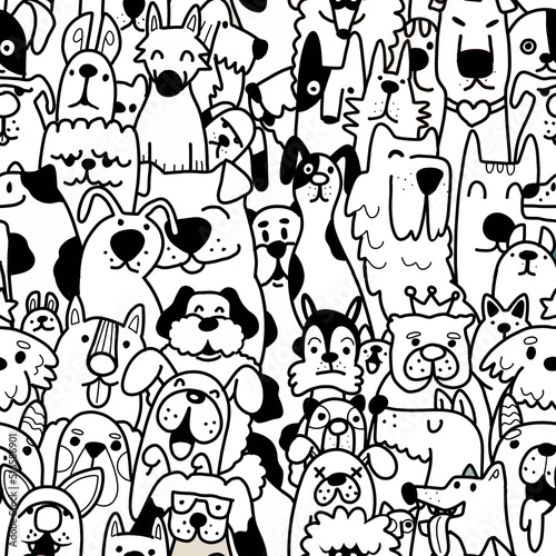 seamless doodle dogs line art background , Illustration, Cute hand drawn doodles 