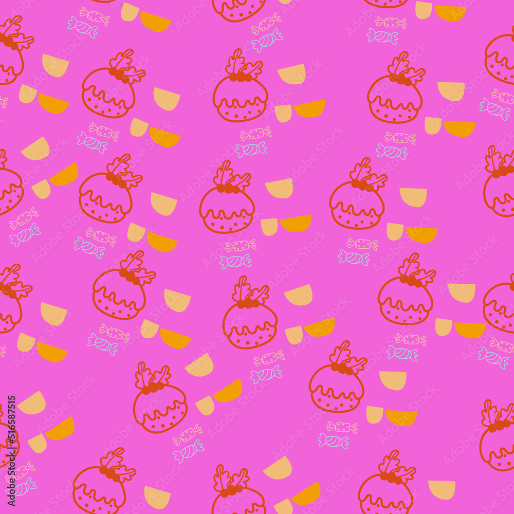 Cute seamless pattern with vector christmas illustrations. Hand drawn vector elements: gifts,christmas cake, abstract spots, confetti. Nice illustration for wrapping paper. Cute seamless pattern with vector christmas illustrations. Hand drawn vector elements: gifts,christmas cake, abstract spots, confetti. Nice illustration for wrapping paper.