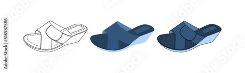 Women's summer shoes. Collection. Vector. Graphic. Flat line drawing in color. 