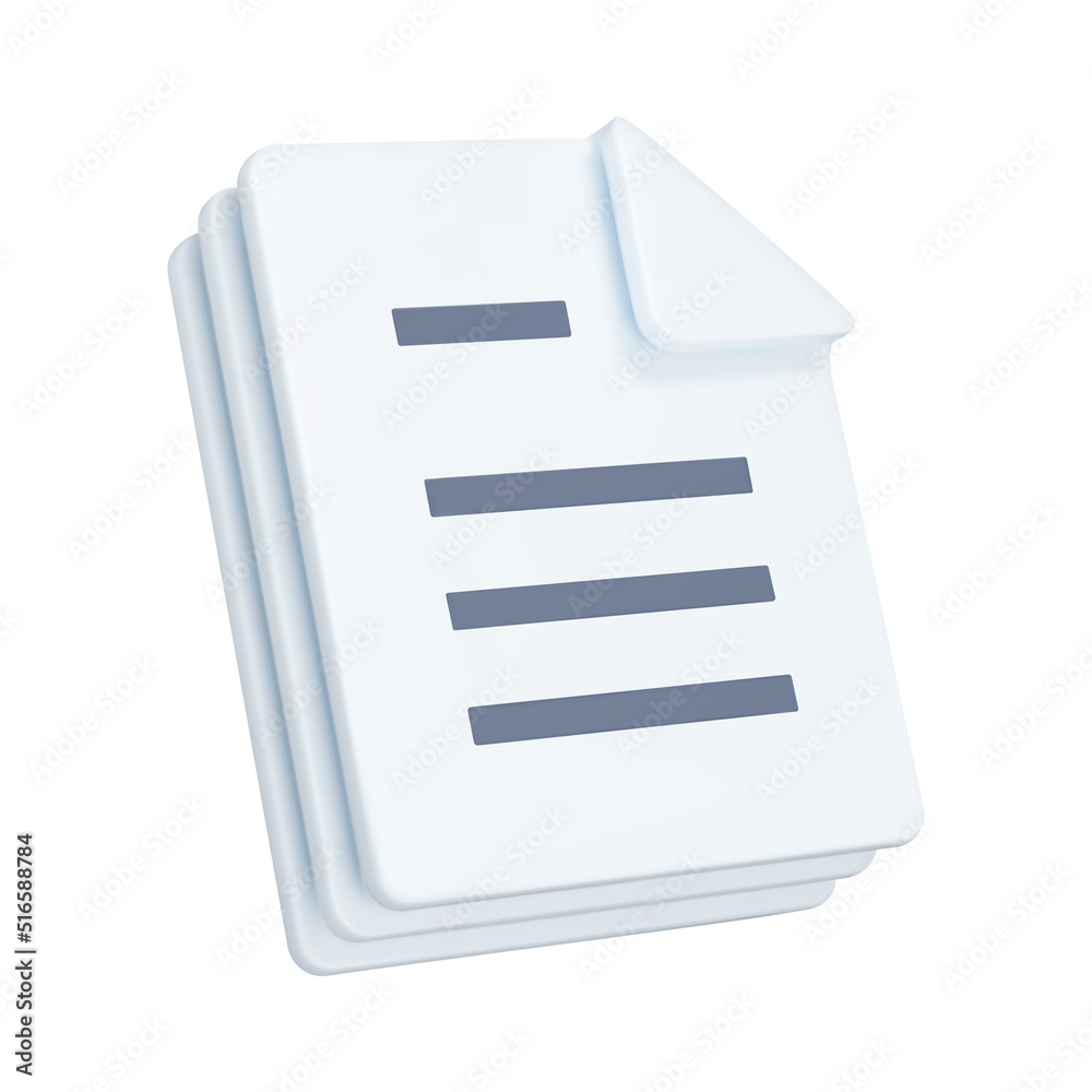 Documents 3d icon. Stack of sheets with text. Isolated object on a transparent background Documents 3d icon. Stack of sheets with text. Isolated object on a transparent background