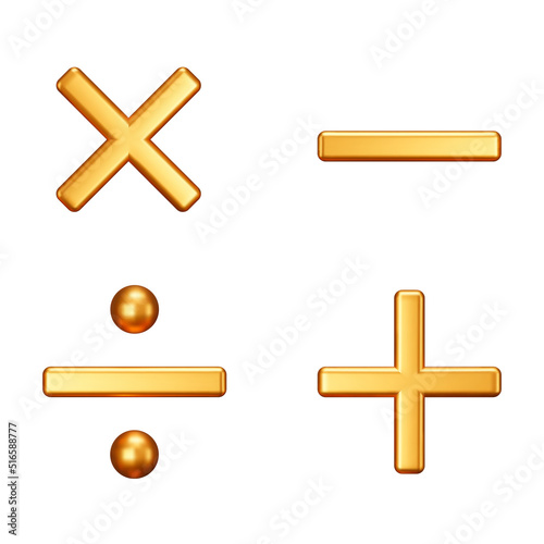 Mathematical gold symbols 3d style. Isolated objects on a transparent background