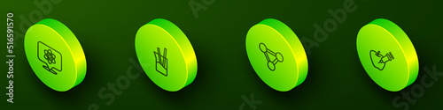 Set Isometric line Atom, Laboratory glassware, Molecule and Genetically modified apple icon. Vector