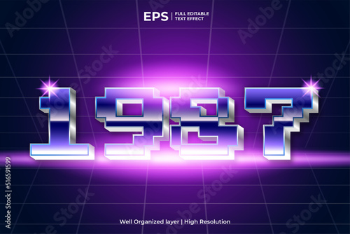 3d 1987 text effect template in retro style vector illustration