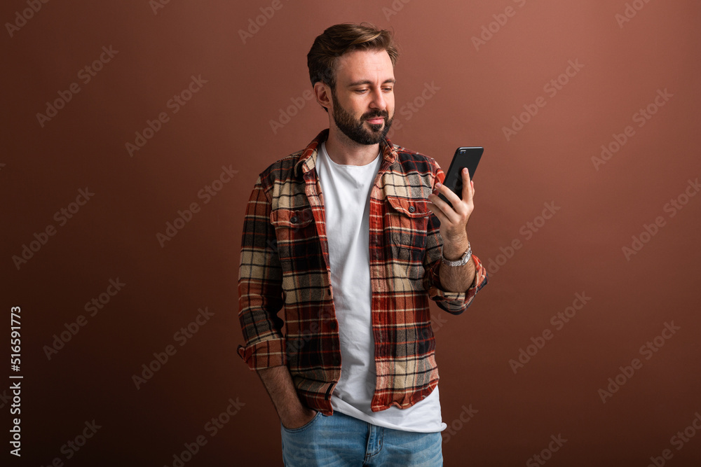 handsome man on brown background handsome man on brown background