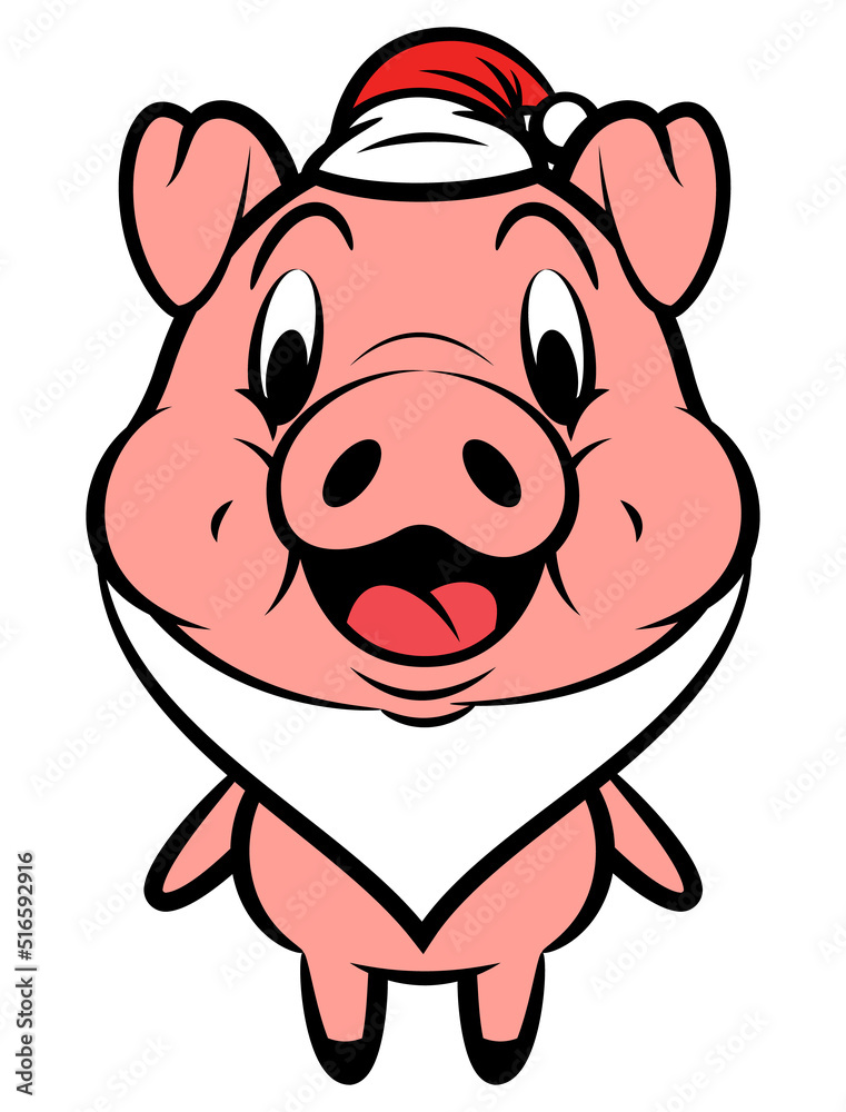 Cartoon illustration of Funny Piglets wearing santa claus costume like white beard and santa cap, best for sticker, mascot, and logo with christmas themes for kids Cartoon illustration of Funny Piglets wearing santa claus costume like white beard and santa cap, best for sticker, mascot, and logo with christmas themes for kids