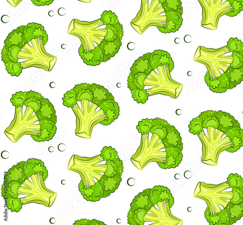 pattern of green broccoli isolated on white background. diet nutrition ingredient, fresh eco vegan vegetarian vegetable. illustration vector stock in cute cartoon style