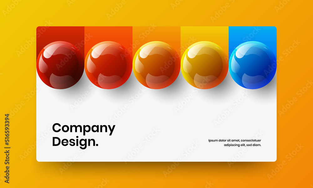 Simple front page vector design illustration. Trendy 3D balls corporate brochure template.